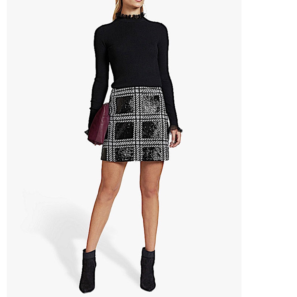 Ted Baker Hoopss Checkered Sequin Mini Skirt